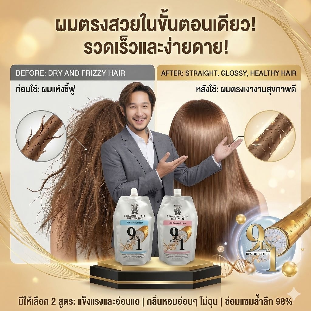 ADAMAS 9-in-1 RESTRUCTURE ครีมยืดผมขั้นตอนเดียว สูตรปรับปรุงใหม่! จบงานไว ไม่ต้องรอนาน กลิ่นอ่อน500 ml