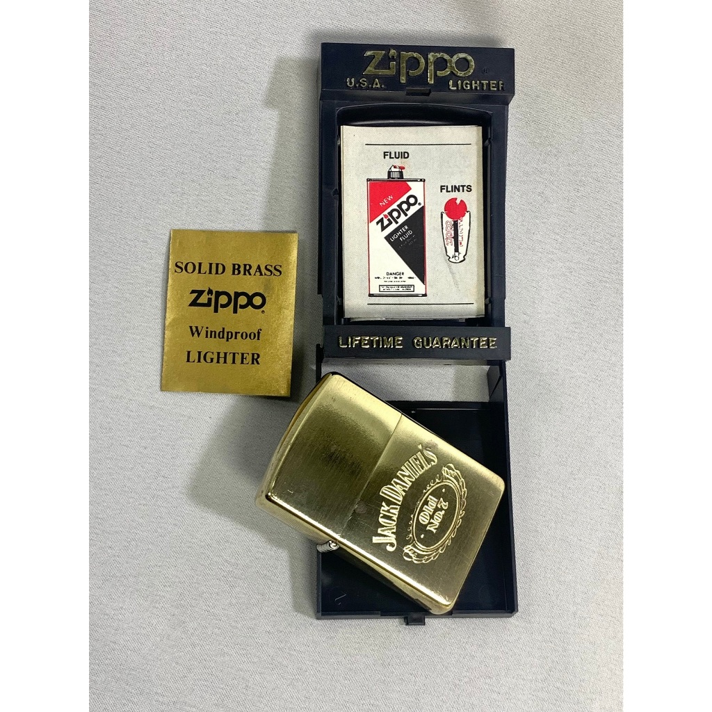 ซิปโป้ไฟแช็คกันลมทองเหลือง ของแท้ 100% Jack Daniels Zippo ผลิตใน USA รุ่น 1932-1991 มือสองสภาพ90%