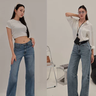 ยีนส์ Nammon Jeans NM39-NM394 กางเกงยีนส์ทรงกระบอกเอวกลาง รุ่น maya Blue baby jeans - ผ้าไม่ยืด
