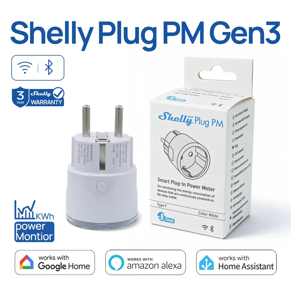 Shelly Plug PM Gen3 16A ตรวจสอบการใช้ไฟฟ้าแบบเรียลไทม์ วัดการใช้พลังงานแม่นยำ วิเคราะห์แนวโน้ม ไม่สามารถเปิด-ปิดสวิตช์ได