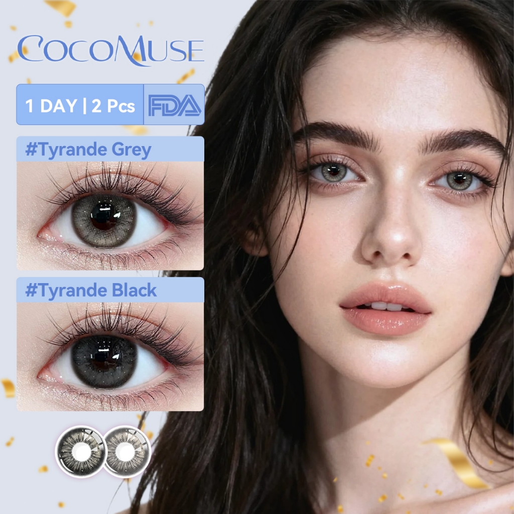 COCOMUSE 【0°~800°】คอนแทคเลนส์รายวันสไตล์ลูกครึ่ง 10 ชิ้น Tyrande Grey/Black 14.5มม คอนแทคเลนส์สายตาใ