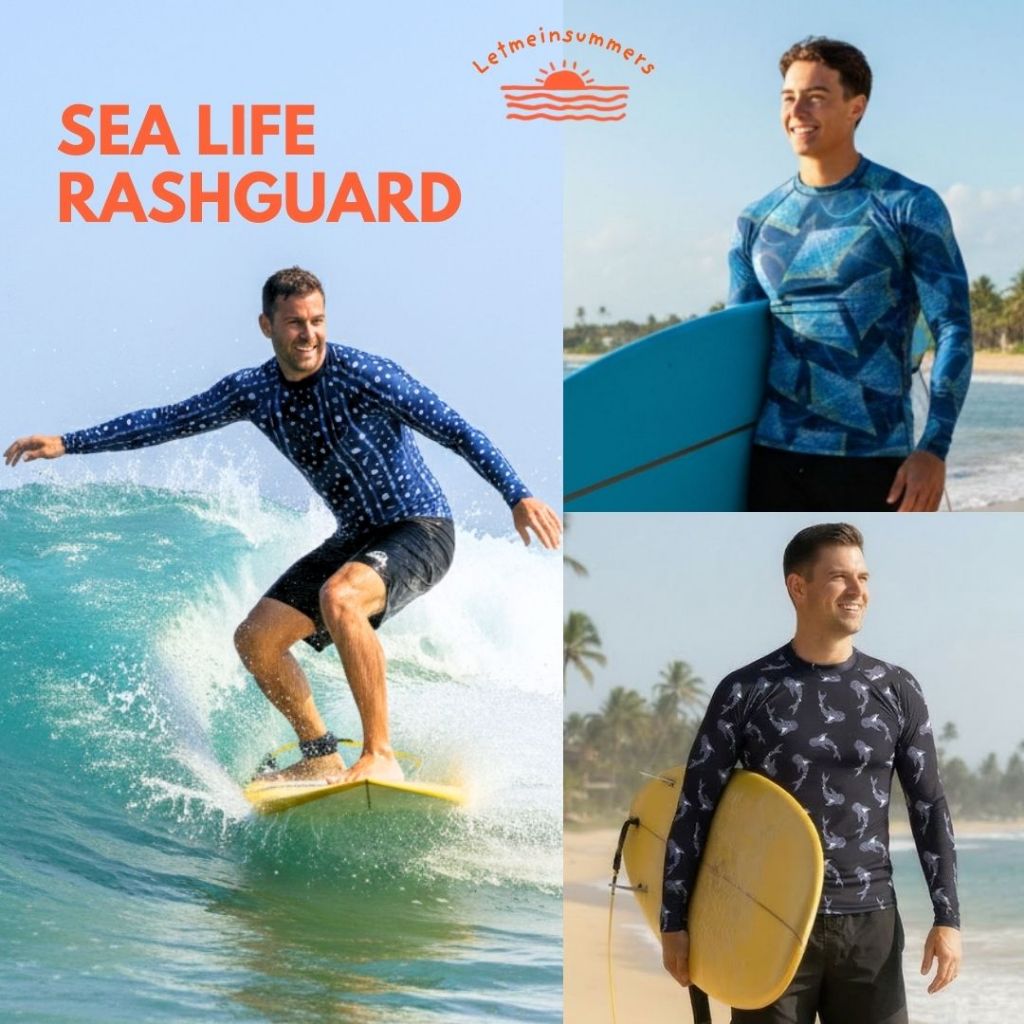 🌈Letmeinsummers🌈 Sea Life Rashguard เสื้อว่ายน้ำแขนยาว เสื้อว่ายน้ำผู้ชาย ลายสัตว์น้ำ กันUV MD14650