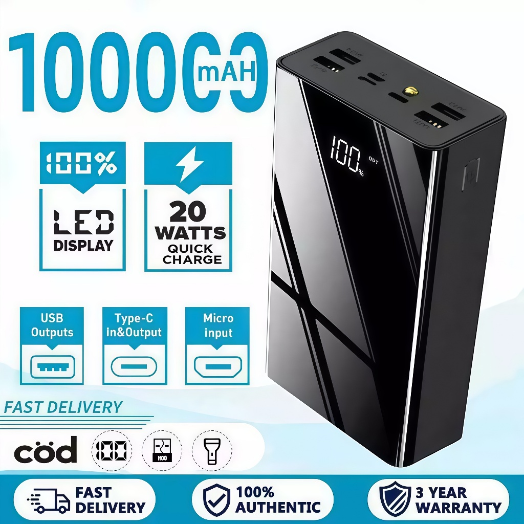 ของแท้100% พาวเวอร์แบงค์ 100000mAh Powerbankแบตสํารอง ซาร์จเร็ว พกพา เพาเวอร์แบงค์ พาว์เวอร์แบงค์