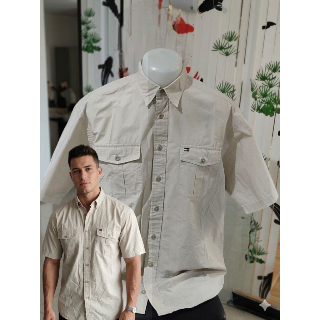 เสื้อเชิ้ต Tommy Hilfiger อก 50 สีครีมไม่มีตำหนิ 2 กระเป๋า