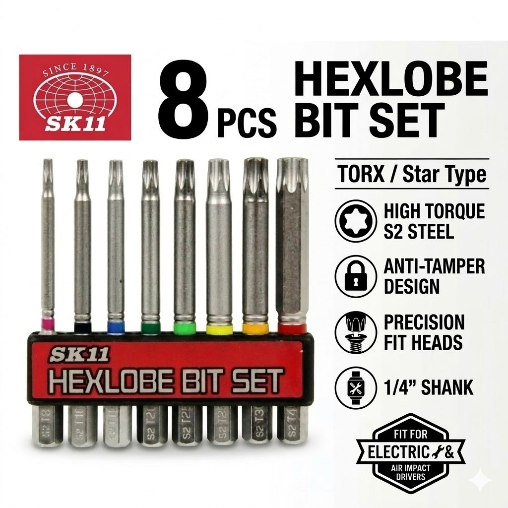 SK11 8pcs Torx Screwdriver Bit Set T8-T40 65mm Hex Shank Drill Bit Kit for DIY Repair Tools BS-22N