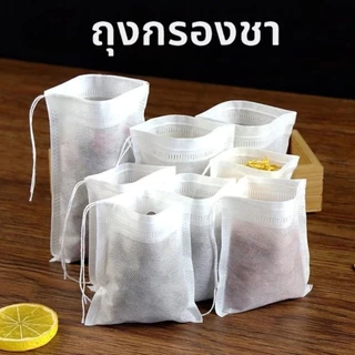 ถุงกรองชา, ถุงชาเปล่า, ที่กรองชา, 100 ชิ้นต่อแพ็ค ถุงชาแบบใช้แล้วทิ้ง ทำจากผ้าไม่ทอ มีเชือกผูกปิดเพื่อป้องกันการรั่วซึม