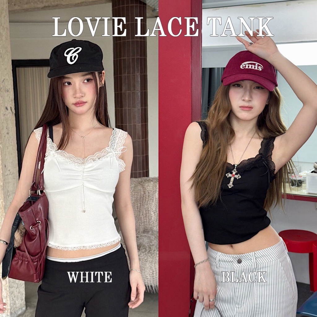 Choosedress  A1952  Lovie Lace Tank  สายเดี่ยว  ดีเทลโบว์ สายเเต่งขอบลูกไม้