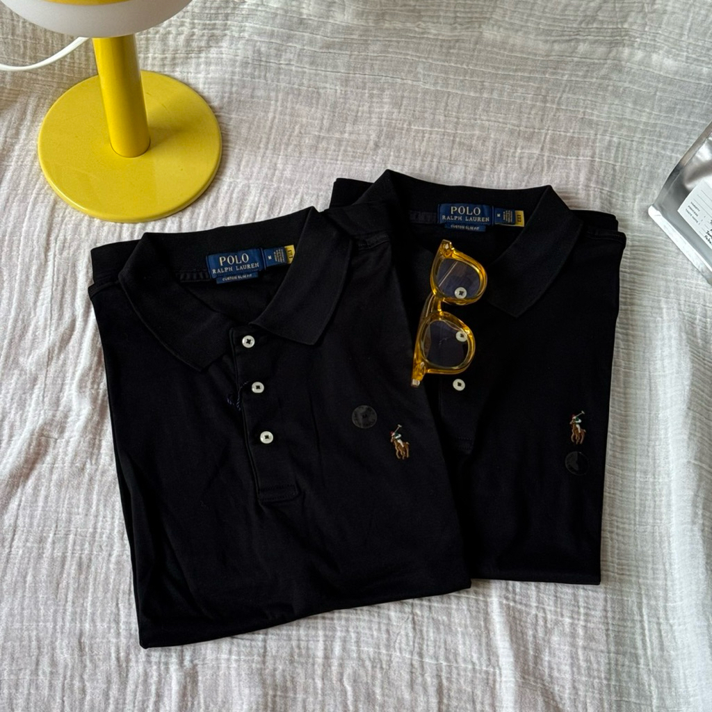 (BLACK)คอปก custom Fit Solid Soft Cotton Short Sleeve