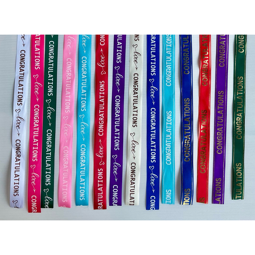 ริบบิ้นผ้าขอบ congratulation แบบตัดแบ่ง