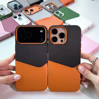 พร้อมส่ง T9S213🪾2Tone Magnetic Fabric Leather เคสแข็งชาร์จไร้สายงานผ้าตัดด้วยหนังแท้ แม่เหล็กN52 เคสไอโฟน For iPhone17pm