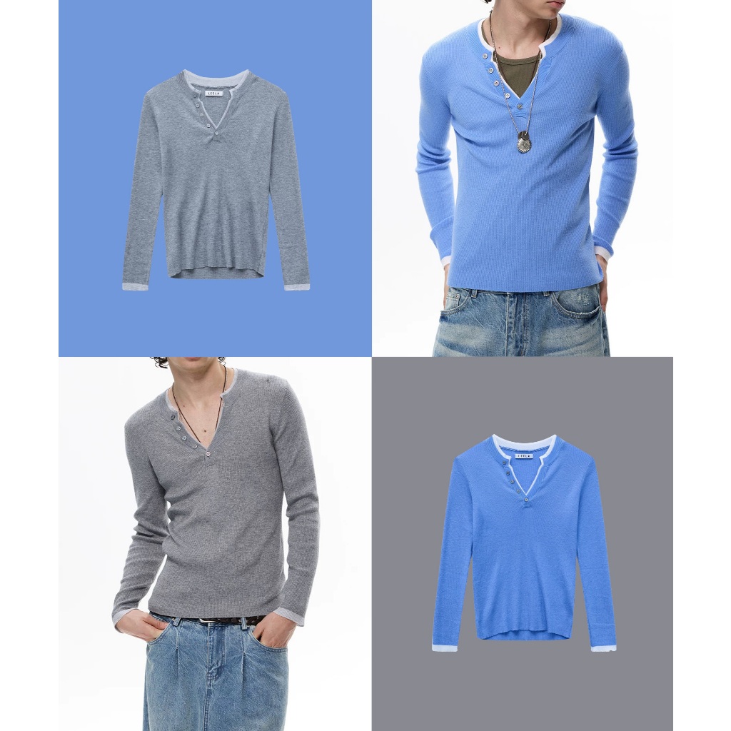 LEELA-SLIM HENLEY SHIRT-เสื้อเข้ารูปแขนยาว