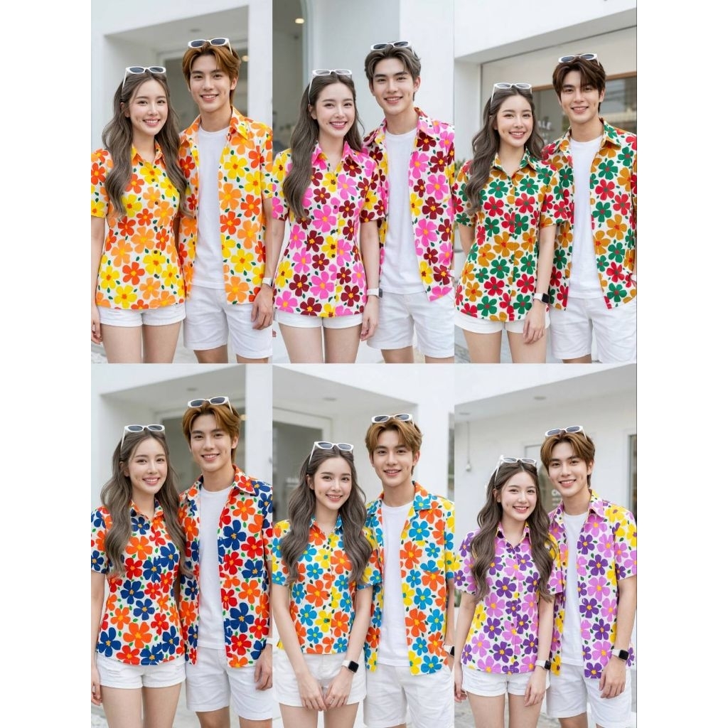 เสื้อคู่ลายดอกชาย-หญิงใส่สงกรานต์.