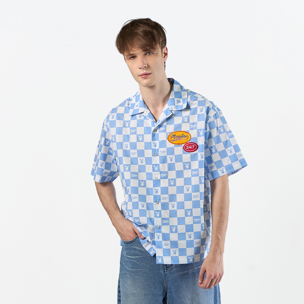 PLAYBOY   เสื้อผ้าผู้ชาย/เสื้อ/เสื้อเชิ้ตสีน้ำเงิน รุ่น P1MT261SS042BL