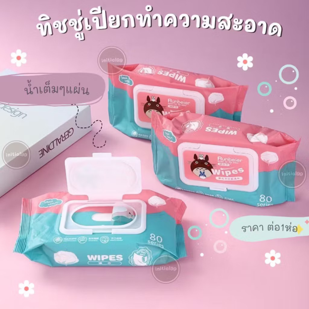 ราคาต่อ1 ชิ้น🐻Runbeier 🐻ทิชชู่เปียก 80 แผ่น ทิชชู่เปียกทำความสะอาด Baby Wipes ผ้านุ่มชุ่มชื่น