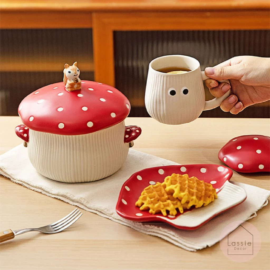 🍄จานชามลายเห็ด Mushroom Village เข้าไมโครเวฟได้ 🍽️ เซรามิกลายเห็ด ของขวัญของตกแต่ง 🎁สุดคิ้วท์ | Lassiedecor 🎀 thumbnail 9