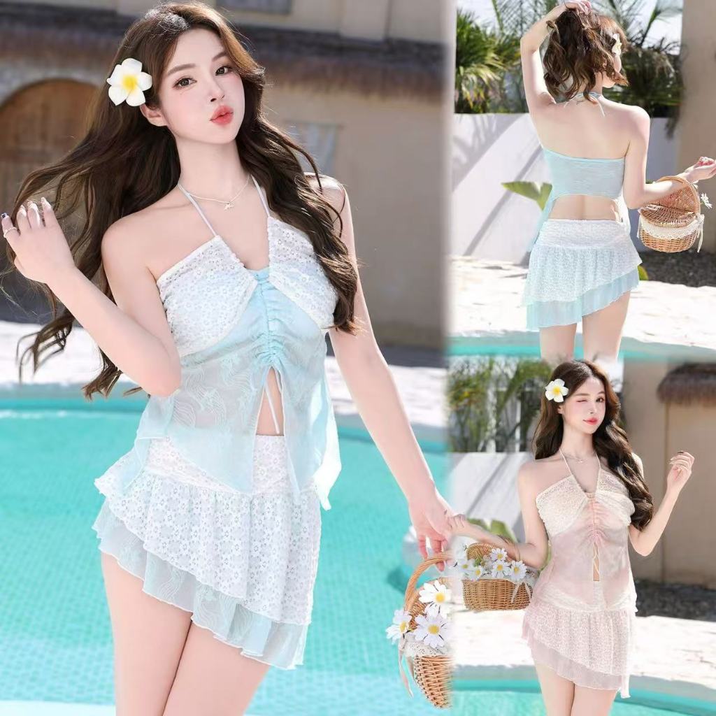 🌸Swift Bra🌸ชุดบิกินี่ 2 ชิ้น ชุดว่ายน้ำบิกินี่ สไตล์โรแมนติกแบบฝรั่งเศส ระบาย รุ่นใหม่ summer beach