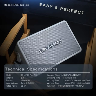 EasyandPerfect EP-4205 PLUS PRO 35W ลำโพงบลูทูธพร้อมไมค์ 2 ชิ้น รับประกัน 1 ปี
