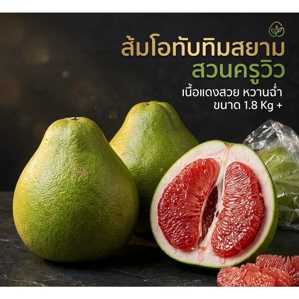 ส้มโอทับทิมสยาม ขนาดลูกละ 1.8 Kg จัมโบ้ ชุด 3 ลูก รสชาติหวานเนื้อแดงฉ่ำ