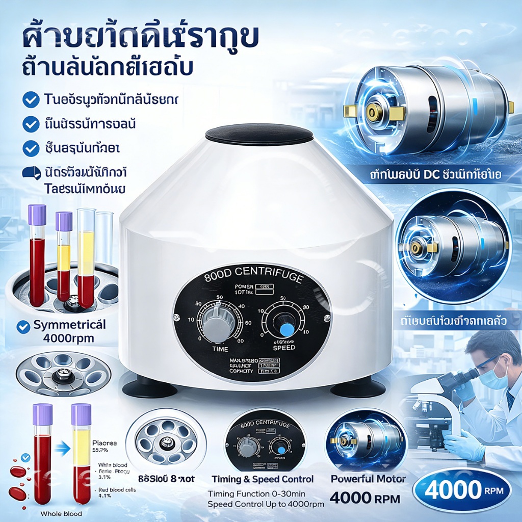 4000rpm Desktop Mini Clinical Lab Centrifuge ประกอบด้วยโรเตอร์ขนาดเล็ก ขนาด 6x10ml  ตำแหน่งและโรเตอร์ PCR
