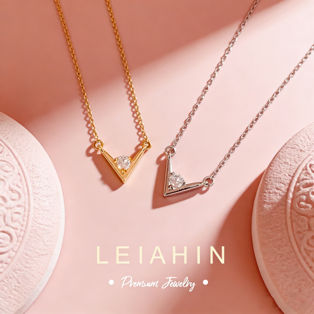 LEIAHIN แฟชั่นสไตล์เรียบง่ายสุภาพสตรีสร้อยคอเงิน V จี้สร้อยคอไม่ปอกสีดำ 1173n