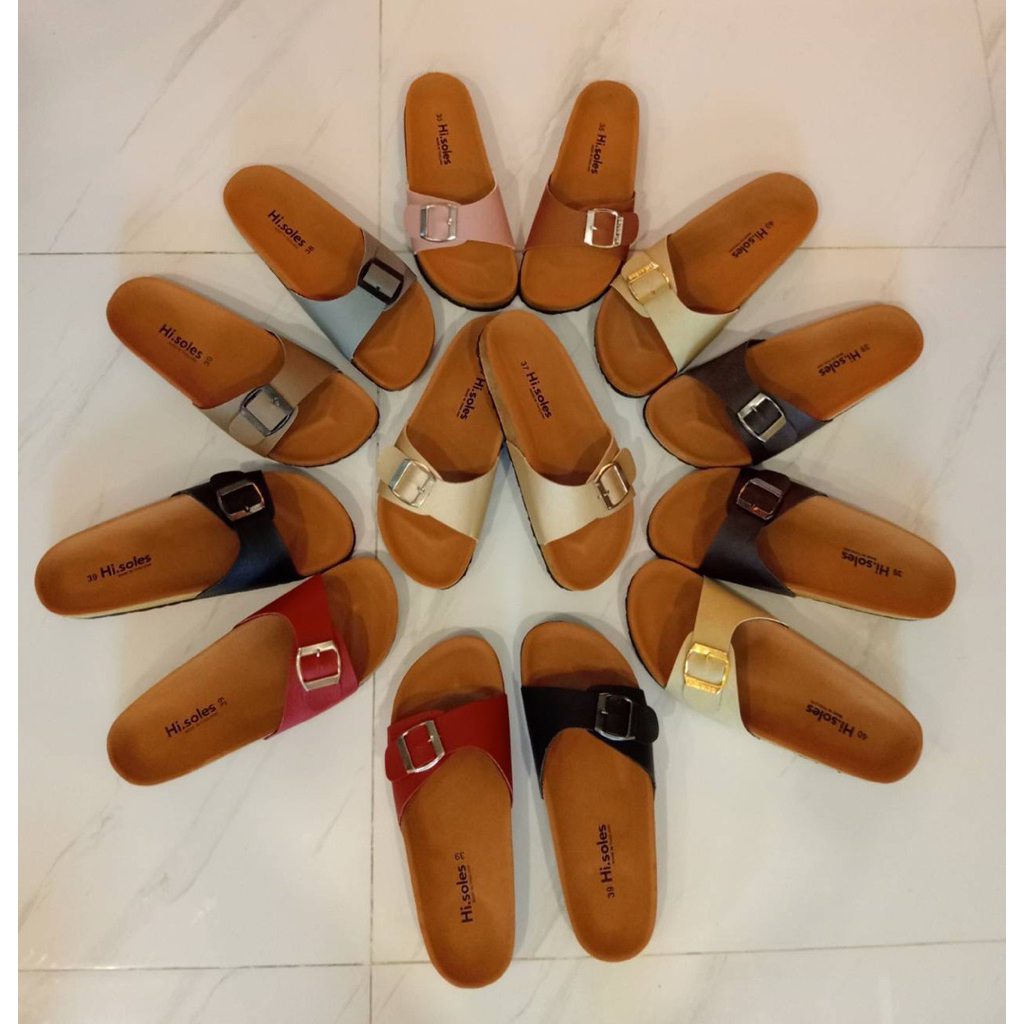 Hi.soles รองเท้าแตะ รองเท้าสไตล์วินเทจ ไบเก้น ราคาถูก #คาดเดี่ยว พื้นนํ้าตาล