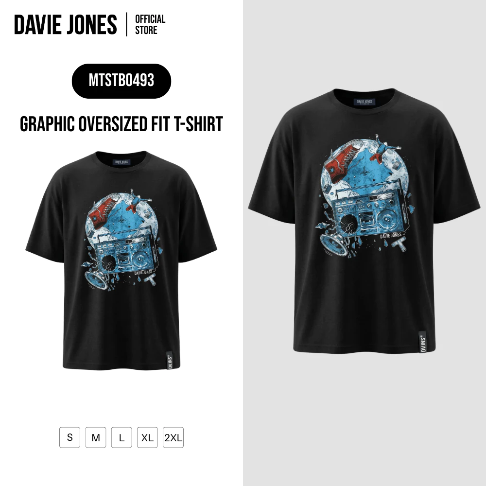DAVIE JONES [BE FEARLESS] เสื้อยืดผู้ชาย Graphic Oversized Fit T-Shirt สีดำ TB0493