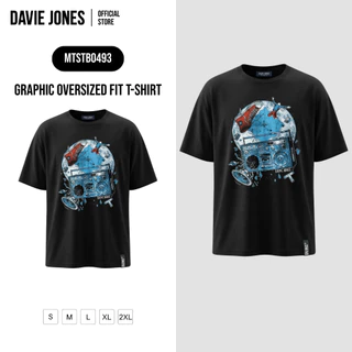 DAVIE JONES [BE FEARLESS] เสื้อยืดผู้ชาย Graphic Oversized Fit T-Shirt สีดำ TB0493