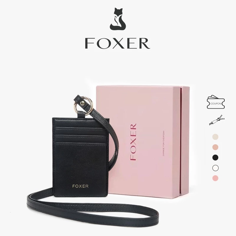 FOXER ช่องใส่การ์ดหลายชั้นพกพา ช่องใส่การ์ดขนาดเล็ก บัตรพนักงาน พร้อมสายคล้อง