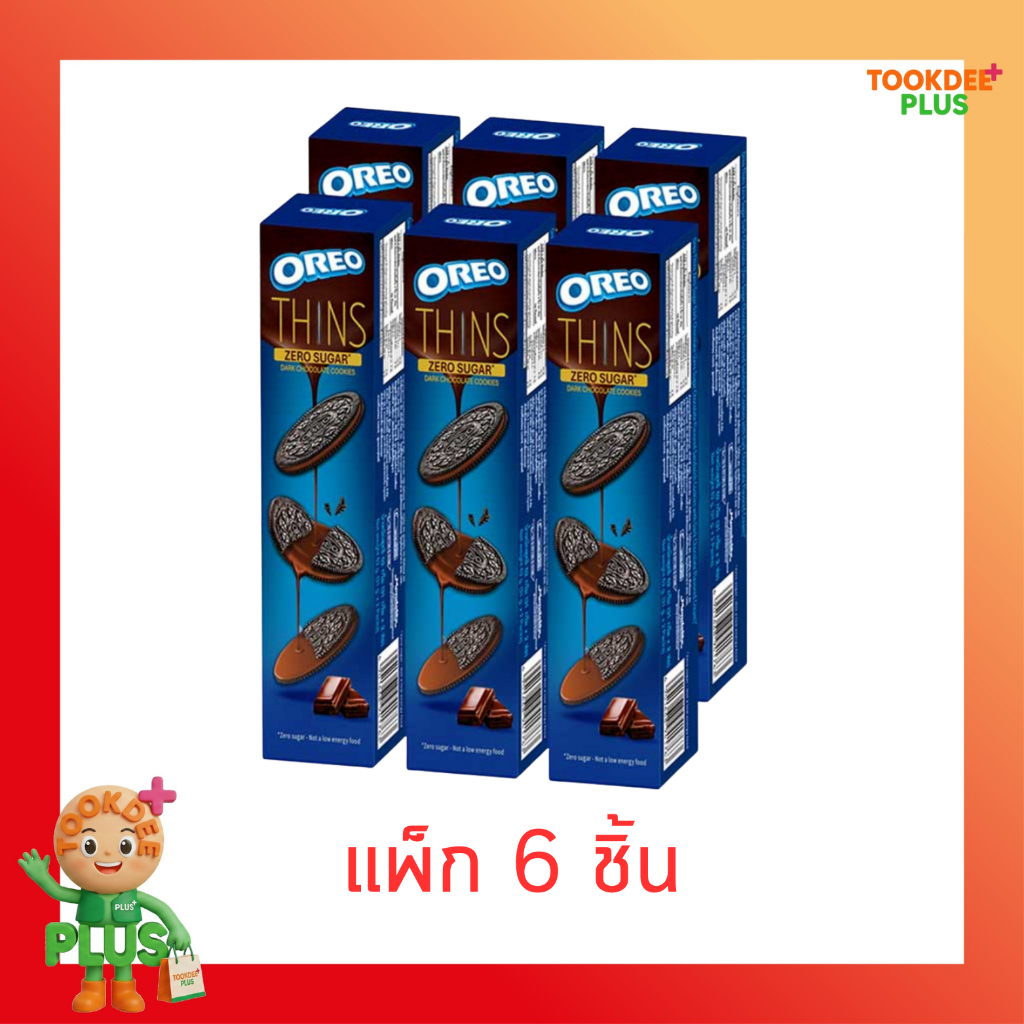 โอรีโอทินส์ คุกกี้บางกรอบ สอดไส้ดาร์กช็อกโกแลต Oreo Thins Dark Chocolate ขนมทานเล่น (62 ก. x แพ็ก 6 ชิ้น)
