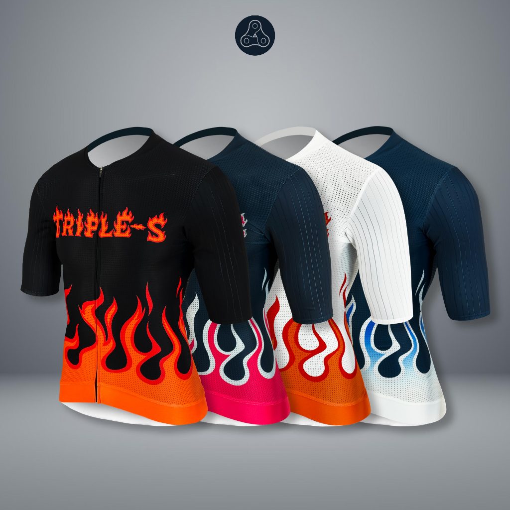 TRIPLE-S ลายเปลวไฟ  (PRO JERSEY) เสื้อปั่นจักรยาน ชุดปั่นจักรยาน แขนสั้น