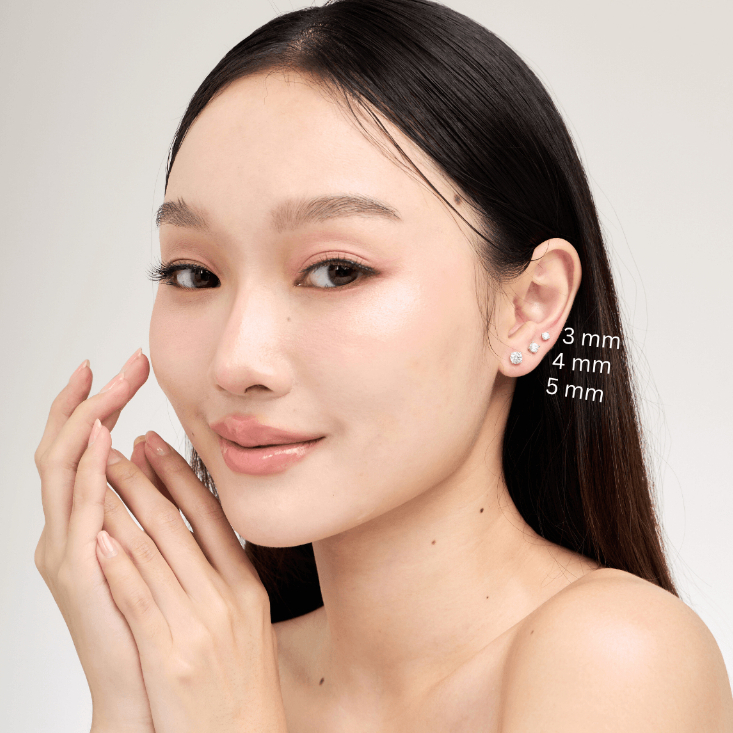 Kind Jewelry single set ต่างหูเพชรสวิส ชุบทองคำขาว18k (1set3คู่)