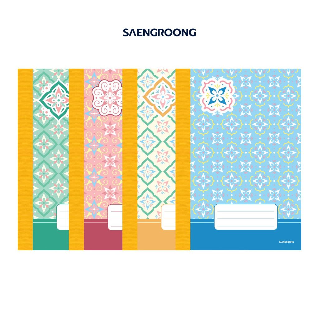 สมุดลายไทย สมุดนักเรียน สันผ้า มีเส้น ขนาด55แกรม จำนวน100แผ่น (คละสี) / เล่ม