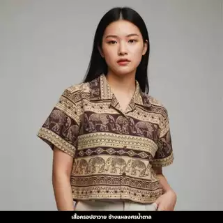 B No.1shop เสื้อฮาวายครอปทรงBoxy ลายช้าง ผ้าไหมญี่ปุ่น ผ้านุ่ม ใส่สบายไม่ต้องรีด แมตช์กับกางเกงอีกตะกร้า