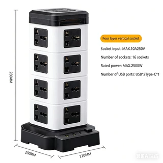 2/3/4 ชั้น Tower Socket Surge Protector แนวตั้งเดสก์ท็อปสายไฟ 1.8 ม.สายต่อสําหรับโฮมออฟฟิศไร้สายชาร์จ TH