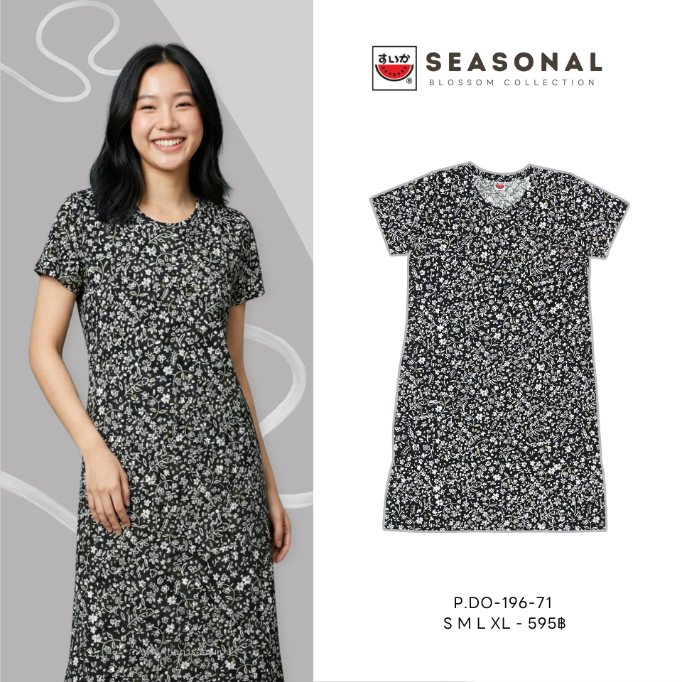 เสื้อแตงโม (SUIKA) - เสื้อแตงโม เดรสผ้ายืดคอกลม พิมพ์ลาย ( P.DO-022 196 322 144 167 ) — صورة 5