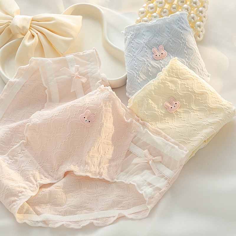 E69 กางเกงในน่ารัก เซ็ตพื้นมีโบว์ ใส่สบาย มีหลายลายให้เลือก พร้อมส่ง