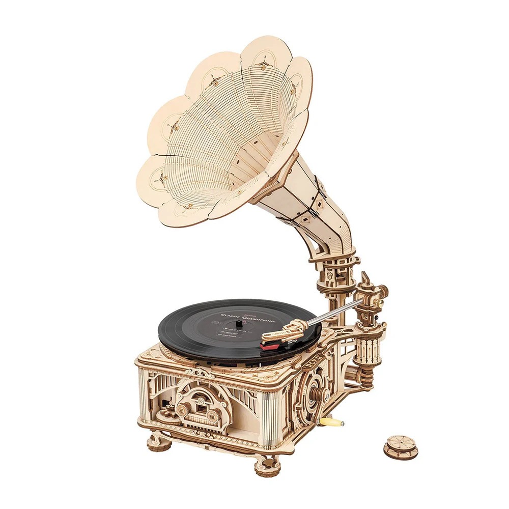 ROKR 3D Wooden Puzzle - LKB01 Classic Gramophone (Hand-Rotating) | ของแต่งบ้าน ของเล่นศิลปะ DIY