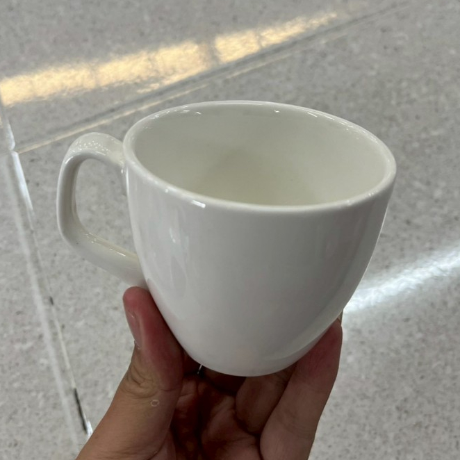 แก้วกาแฟ แก้วสวยๆ แก้วดื่มนม แก้วมีหูจับสีขาวเงา แก้วกาแฟราคาถูก เข้าไมโครเวฟได้