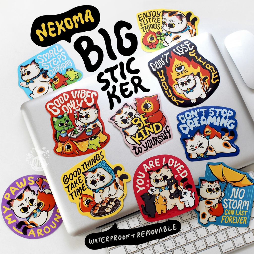 🌈พร้อมส่ง🌈Miah Studio : Big Sticker สติกเกอร์ ลายแมว Nekoma มาพร้อม Quote ดีต่อใจมีทั้งหมด 10 ลาย