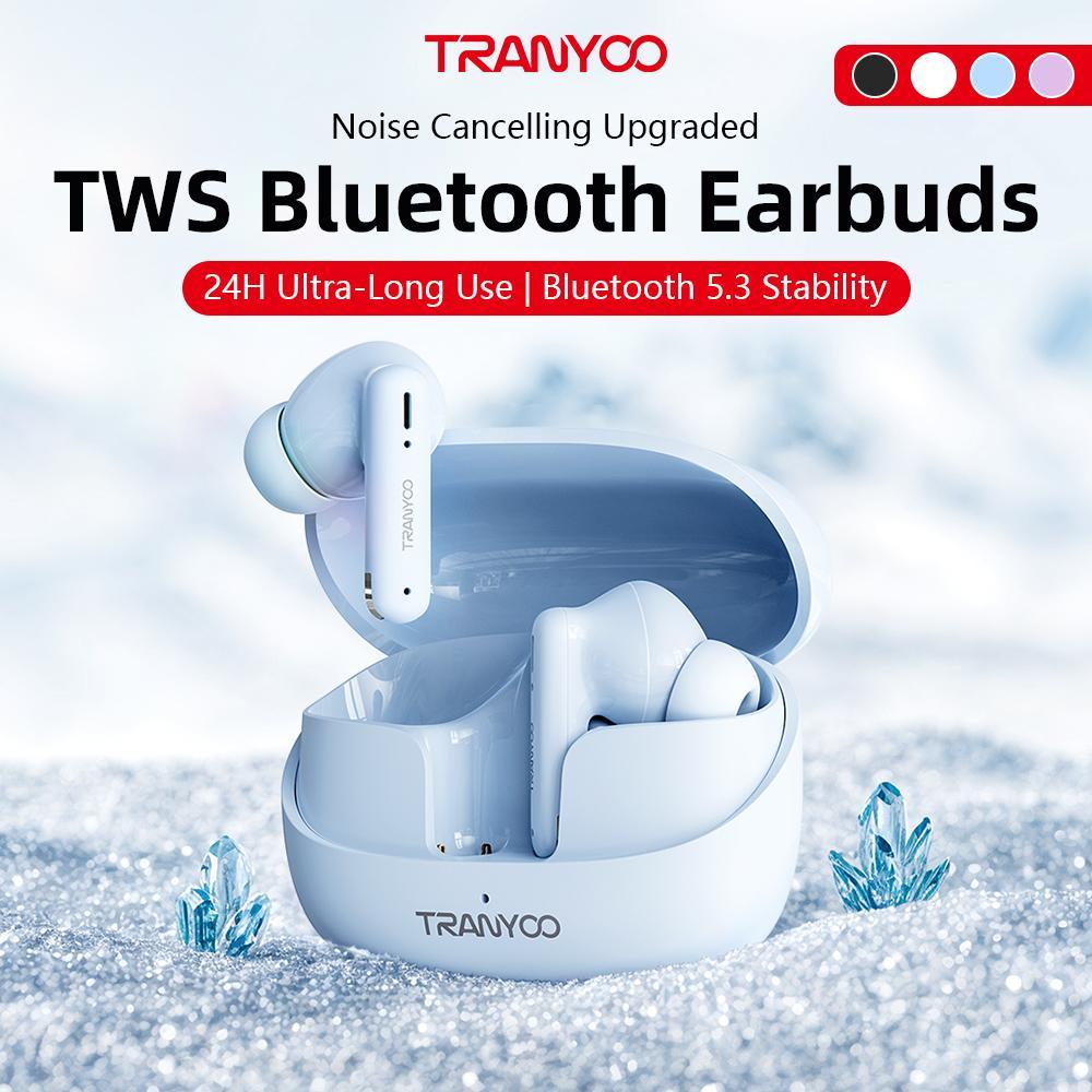 TRANYOO T-M26 หูฟังบลูทูธไร้สาย  บลูทูธ 5.3 ลดเสียงรบกวนอัจฉริยะ  รับประกันแท้ หูฟังใส่สบายไม่เจ็บหู หูฟังแบบพกพา