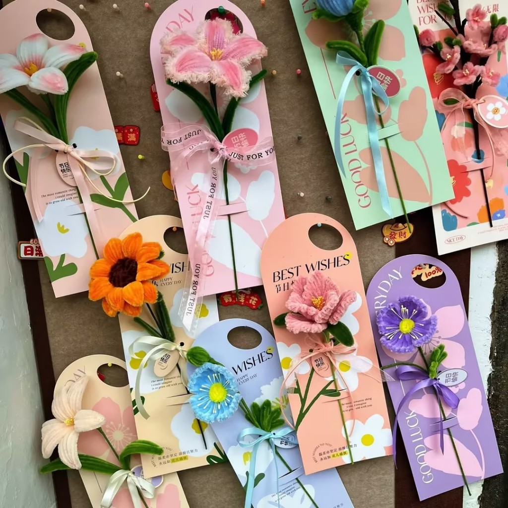 การ์ดดอกไม้ 5 ชิ้น/ชุด การ์ดดอกไม้ลวดลายสวยงาม การ์ดดอกไม้ ของขวัญวันหยุด อุปกรณ์ตกแต่งช่อดอกไม้ วันวาเลนไทน์