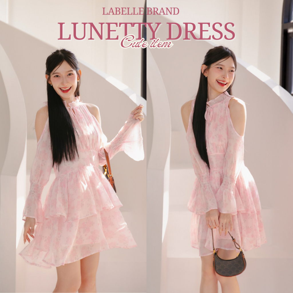 DR0476 LABELLE รุ่น Lunetty Dress เดรสสั้นสีหวานละมุน น่ารักสุดๆ