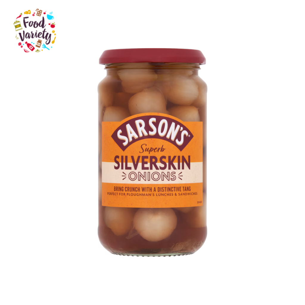 Sarsons Superb Medium & Tangy Silverskin Onions 460g หัวหอมซิลเวอร์สกิน Sarsons รสชาติปานกลางและเปรี้ยว 460 กรัม