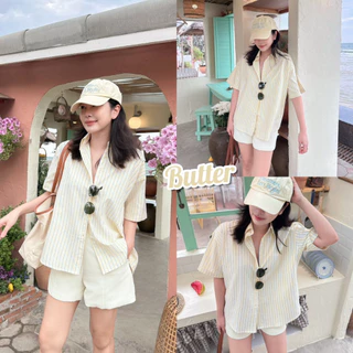 GENTLE SHIRT เสื้อเชิ้ตแขนสั้นทรงโอเวอร์ไซส์ ผ้าคอตตอนทอเนื้อนิ่มใส่สบาย ไม่ร้อน แมทช์ง่าย