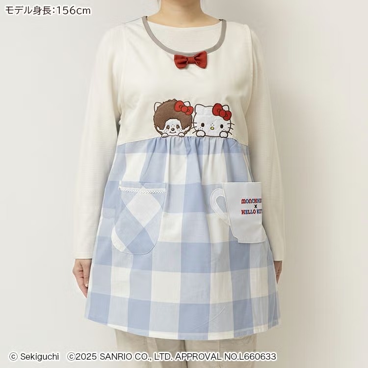 ผ้ากันเปื้อน monXkt Monchhichi x Hello Kitty (สก๊อตสีฟ้า) [วัสดุ] โพลีเอสเตอร์, ผ้าฝ้าย [ขนาด] ความย
