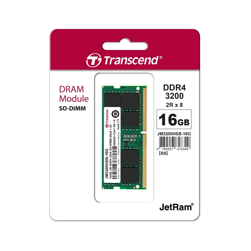 แรม RAM NOTEBOOK DDR4/3200 16GB TRANSCEND 16GB BUS3200 (JM3200HSE-16G) ประกัน LT