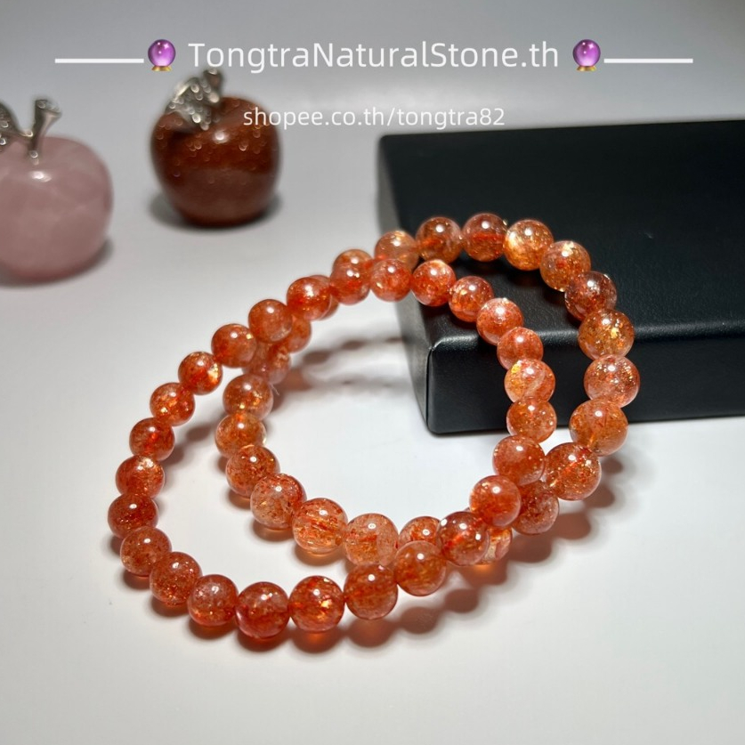 สร้อยข้อมือหิน หินซันสโตน (Sunstone) เกรด A หรือ"สุริยกานต์"หินแห่งไฟพลังงานชีวิต