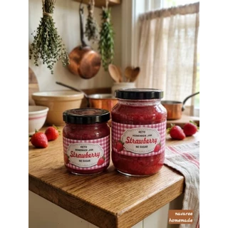 แยมสตอเบอรี่คีโต 200 , 360 ml. Keto strawberry jam no sugar ไม่มีน้ำตาลเบาหวานทานได้ เจ,คลีน ควบคุมน้ำหนักทานได้