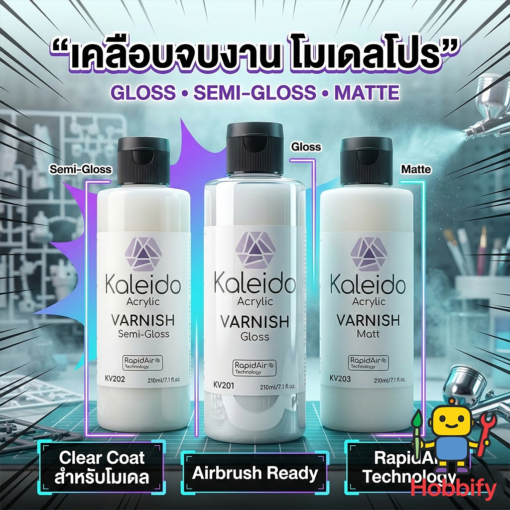 🎨 Kaleido Varnish น้ำยาเคลือบใส โมเดล กันพลา อะคริลิค Gloss/Semi-Gloss/Matte ปกป้องสีสวย แอร์บรัชพ่นได้เลย ✨