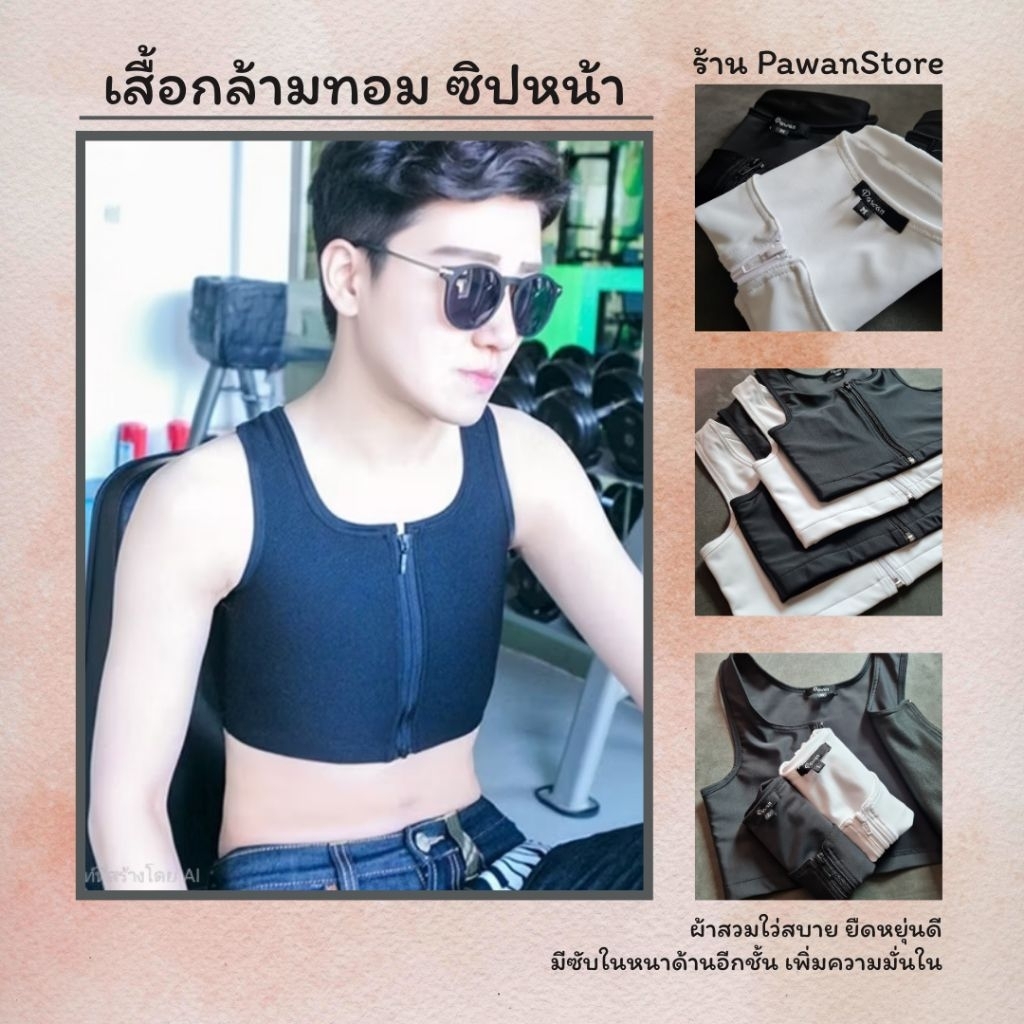 ✨เสื้อกล้ามทอม ซิปหน้า ราคาถูก ใส่ง่าย ไม่ร้อน ผ้ายืดหยุ่นดี (พร้อมส่ง จากไทย 🇹🇭)